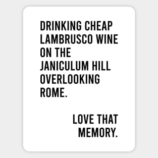 Drinking Cheap Lambrusco Wine on the Janiculum Hill Overlooking Rome Love That Memory Meme Magnet